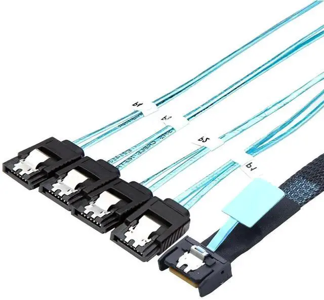 Alt view image 5 of 5 - JVFYI PCI-E Slimline Mini SAS 38P MCIO 4i SFF-8654 to 4X SATA Femal Extender Cable 50CM