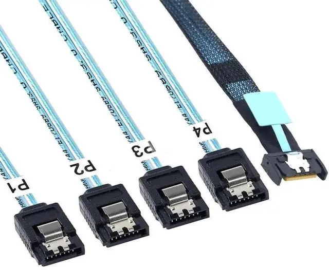 Main image of JVFYI PCI-E Slimline Mini SAS 38P MCIO 4i SFF-8654 to 4X SATA Femal Extender Cable 50CM