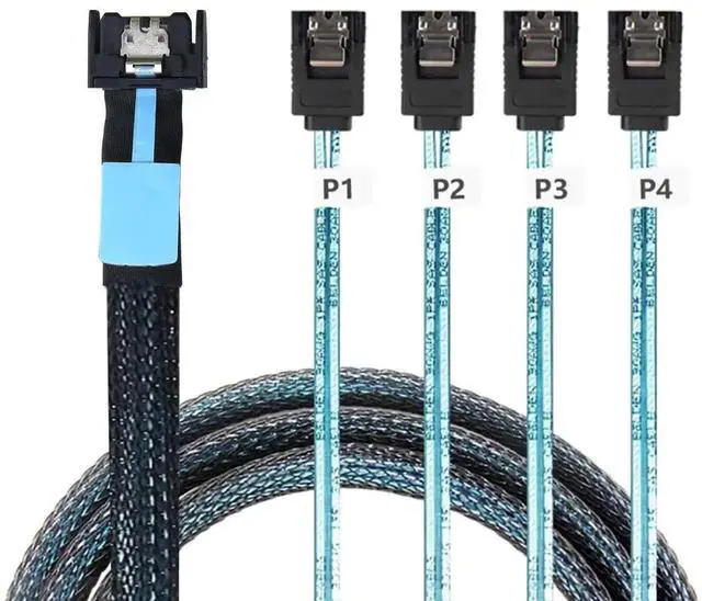Alt view image 2 of 5 - JVFYI PCI-E Slimline Mini SAS 38P MCIO 4i SFF-8654 to 4X SATA Femal Extender Cable 50CM