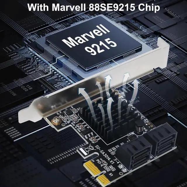 Alt view image 2 of 7 - JVFYI PCIe SATA Card 4 Ports with 4 SATA Cables, SATA 3.0 Controller Expansion Card with Low Profile Bracket, PCI-E X1 3.0 Gen3 (6Gbps) Boot as System Disk, Non Raid, Support 4 SATA 3.0 Devices