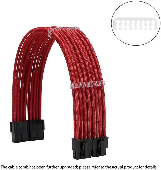Alt view image 2 of 6 - JVFYI Sleeve Extension Power Supply Cable Kit 18AWG ATX 24P+ EPS 8-P+PCI-E8-P with Combs for PSU to Motherboard/GPU (red)