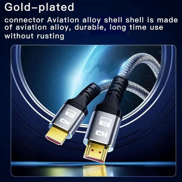 Alt view image 2 of 7 - JVFYI 8K HDMI to HDMI Cable, Certified Ultra High Speed HDMI Cable 4K@240Hz, 8K@60Hz, HDMI 2.1, 5 Feet, 48Gbps, Aluminum Shell, Nylon Braided