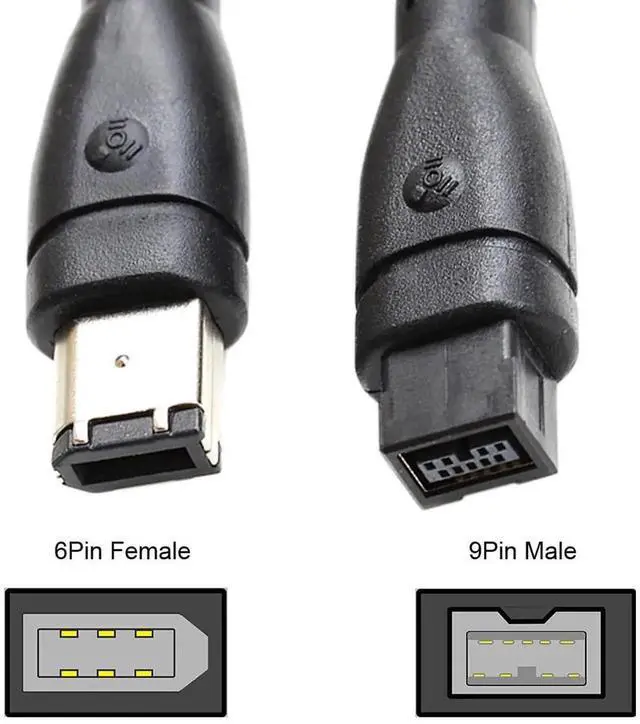 Alt view image 3 of 7 - JVFYI IEEE 1394 Firewire 800 9-pin to 6-pin Cable FireWire 800 to 400 9p to 6p Capture Cord 1.8m