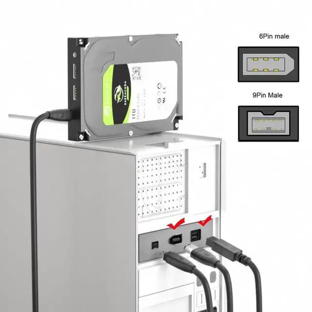 Alt view image 7 of 7 - JVFYI IEEE 1394 Firewire 800 9-pin to 6-pin Cable FireWire 800 to 400 9p to 6p Capture Cord 1.8m