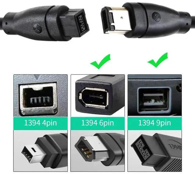 Alt view image 5 of 7 - JVFYI IEEE 1394 Firewire 800 9-pin to 6-pin Cable FireWire 800 to 400 9p to 6p Capture Cord 1.8m