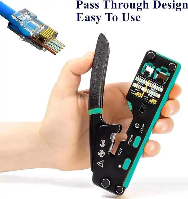Alt view image 2 of 7 - JVFYI RJ45 Crimping Tool Kit Pass Through Ethernet Crimper Cat6A Cat6 Cat5e Cat5 Crimping Tool Kit Cat6 Crimping Tool, 110 Punch Down Tool, Cable Tester, 30Pcs Cat6 Pass Through Connector