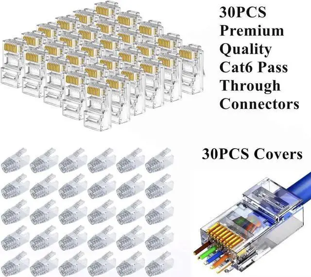 Alt view image 7 of 7 - JVFYI RJ45 Crimping Tool Kit Pass Through Ethernet Crimper Cat6A Cat6 Cat5e Cat5 Crimping Tool Kit Cat6 Crimping Tool, 110 Punch Down Tool, Cable Tester, 30Pcs Cat6 Pass Through Connector