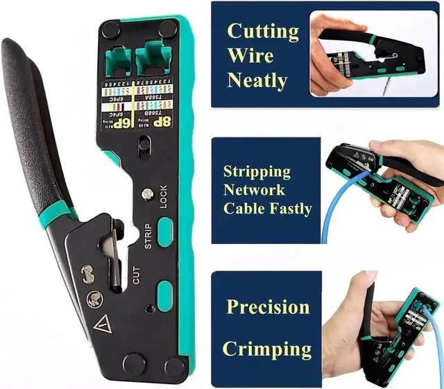 Alt view image 3 of 7 - JVFYI RJ45 Crimping Tool Kit Pass Through Ethernet Crimper Cat6A Cat6 Cat5e Cat5 Crimping Tool Kit Cat6 Crimping Tool, 110 Punch Down Tool, Cable Tester, 30Pcs Cat6 Pass Through Connector