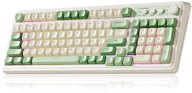 Main image of Vszerda S99 Gaming Keyboard, Wireless Computer Keyboards, Tri-Mode Bluetooth/2.4GHz/USB-C Custom Creamy Keyboard with Number Pad, RGB Backlit Media Knob Cute Programmable Keyboard for PC Gamer - Green