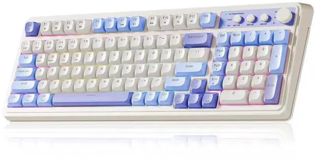 Main image of 99 Key Keyboard, Tri-Mode Bluetooth/2.4GHz/USB-C Cute Creamy Gaming Keyboard with Number Pad RGB Backlit, Media Knob Custom Mechanical Feel Computer Keyboards for MAC Xbox PC Gamer - Purple