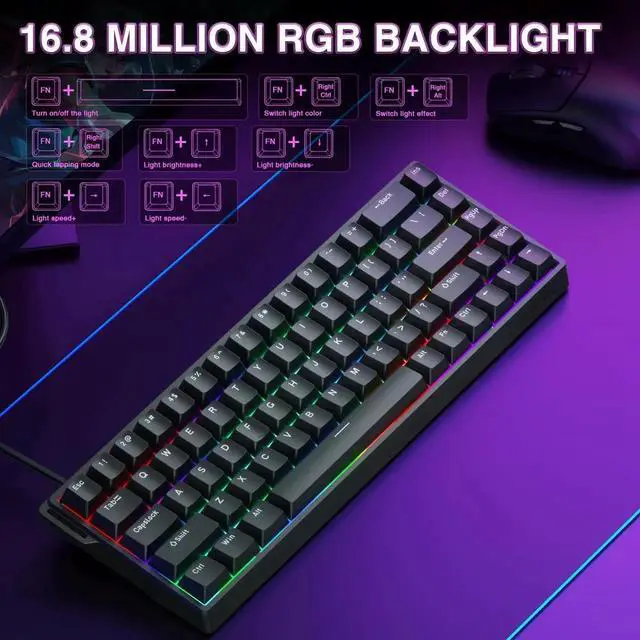 Alt view image 6 of 7 - WIN68 HE Mechanical Gaming Keyboard 60%, Hall Effect Magnetic Switch, Fast Trigger Mode Adjustable Actuation, 8000Hz Polling Rate, RGB Backlit, Wired Black Keyboard for Laptop/PC Gamer