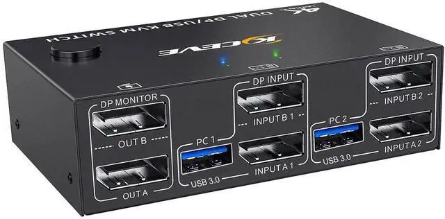 Main image of KVM Switch 2 Monitors 2 Computers 4K@144Hz, Displayport KVM Switch Dual Monitor for 2 Computer Share 2 Monitor and 4 USB 3.0 Devices, with Wired Remote