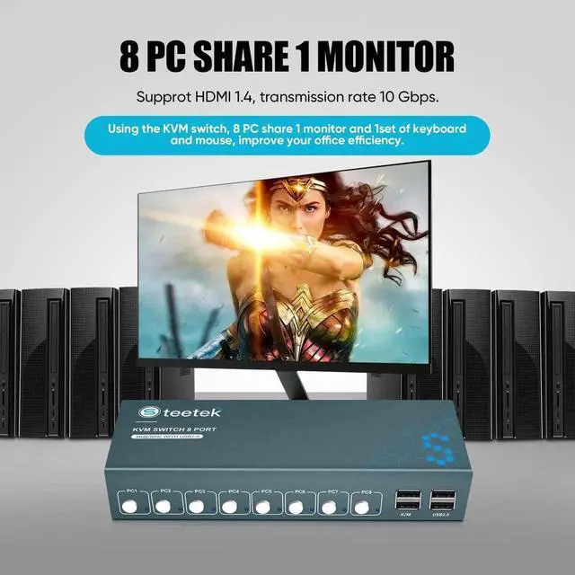 Alt view image 2 of 7 - USB 2.0 HDMI KVM Switch 1 Monitors 8 Computers, 4K@30Hz KVM Switches for 8 Computers Sharing Monitor Keyboard Mouse Hard Drives Printer, with EDID Adaptive,