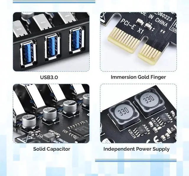 Alt view image 6 of 7 - PCIE USB 3.0 Card 7 Ports PCI Expree to USB Expansion Card Super Speed 5Gbps PCI-e USB3.0 Hub Controller
