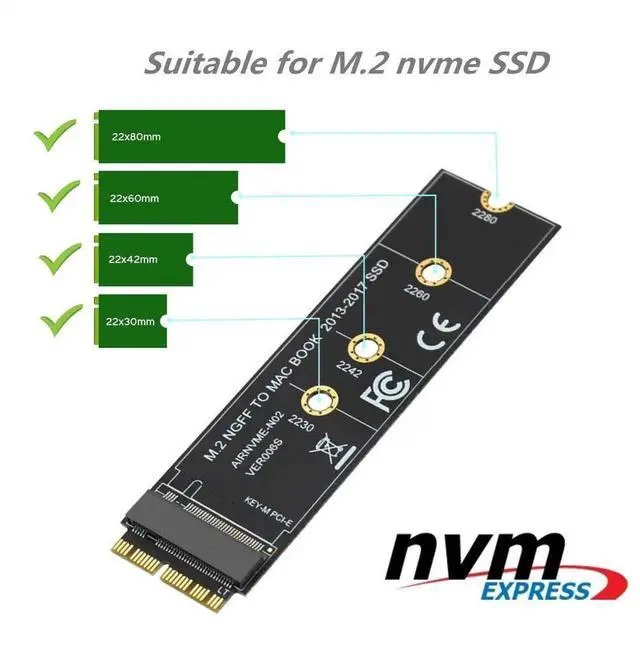 Alt view image 2 of 7 - M.2 NVME SSD Convert Adapter Card for Upgrade MacBook Air (2013-2017)