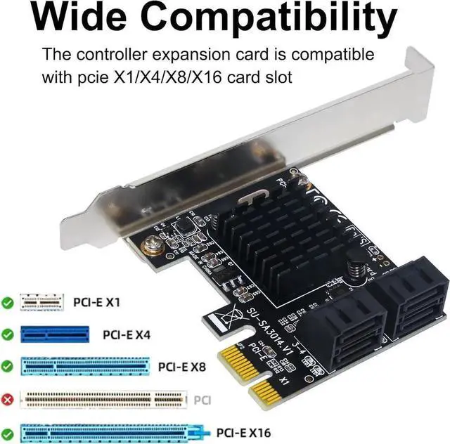 Alt view image 5 of 7 - PCIe SATA Card 4 Ports with 4 SATA Cables, SATA 3.0 Controller Expansion Card with Low Profile Bracket, PCI-E X1 3.0 Gen3 (6Gbps) Boot as System Disk, Non Raid, Support 4 SATA 3.0 Devices