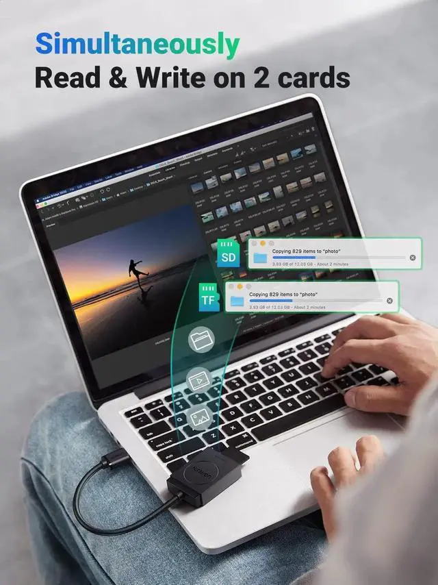 Alt view image 4 of 7 - UGREEN SD Card Reader USB 3.0 Dual Slot Flash Memory Card Reader TF SD SDXC SDHC MMC RS-MMC Micro SDXC Micro SDHC UHS-I for Mac Windows Linux Chrome Read 2 Cards Simultaneously