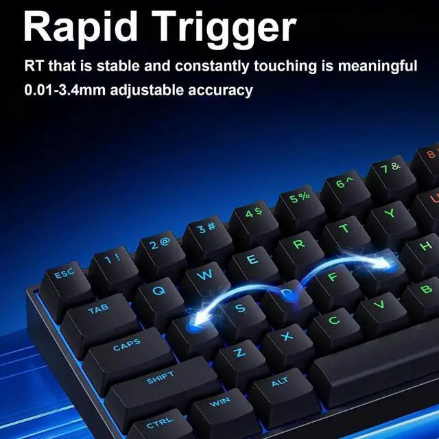 Alt view image 4 of 7 - MCHOSE ACE 60 PRO 60% Wired Magnetic Switch Mechanical Gaming Keyboard, Rapid Trigger Hall Effect Keyboard, Hyper-Fast Adjustable Actuation, 8K Hz Polling Rate, RGB HotSwap, for PC/Mac, Black