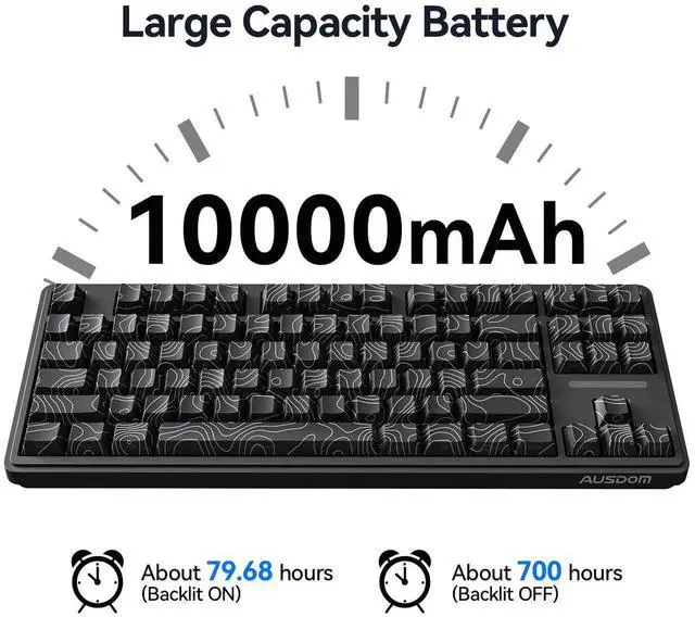 Alt view image 4 of 7 - Wireless Mechanical Gaming Keyboard: 10000mAh Battery Tri-Mode 2.4G/BT5.3/USB-C Hot Swappable Custom Keyboard with RGB Backlit, Side Printed PBT Keycaps, 15-Layer Gasket Structure, Topographic