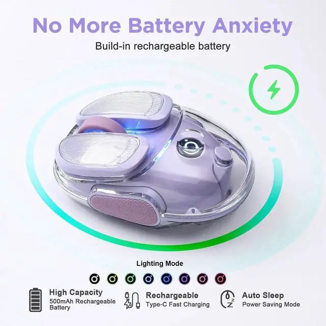 Alt view image 5 of 7 - Q9 Chargeable Portable Silent 2.4GHz/Bluetooth Dual Mode Wireless Mouse, 4 Adjustable DPI,4800 DPI Optical Tracking Mouse with RGB Lighting, Compatible Win/Mac/Android/iOS(Purple)