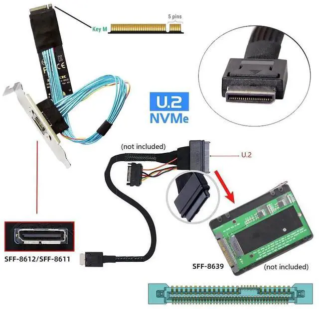 Alt view image 2 of 7 - 2280 PCI-E4.0 M.2 M-Key Male to Oculink SFF-8612 SFF-8611 Host Cable 30cm with Bracket for NVME U.2 SSD eGPU External Graphics Card Dock