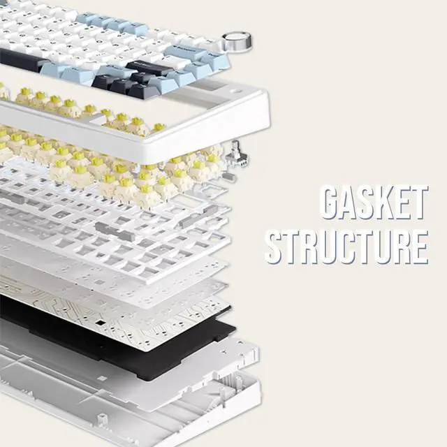 Alt view image 6 of 7 - x Aula F75 Gasket Mechanical Keyboard, 75% Wireless Hot Swappable Gaming Keyboard with Five-Layer Padding&Knob, Bluetooth/2.4GHz/USB-C, RGB (Light Blue, LEOBOG Reaper Switch)