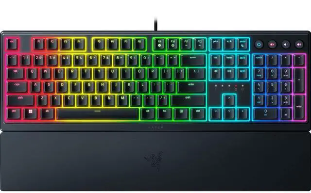 Main image of Gaming Keyboard: Low Profile Keys - Mecha Membrane Switches - UV Coated Keycaps - Backlit Media Keys - 10 Zone RGB Lighting - Spill Resistant - Magnetic Wrist Wrest - Snap Tap