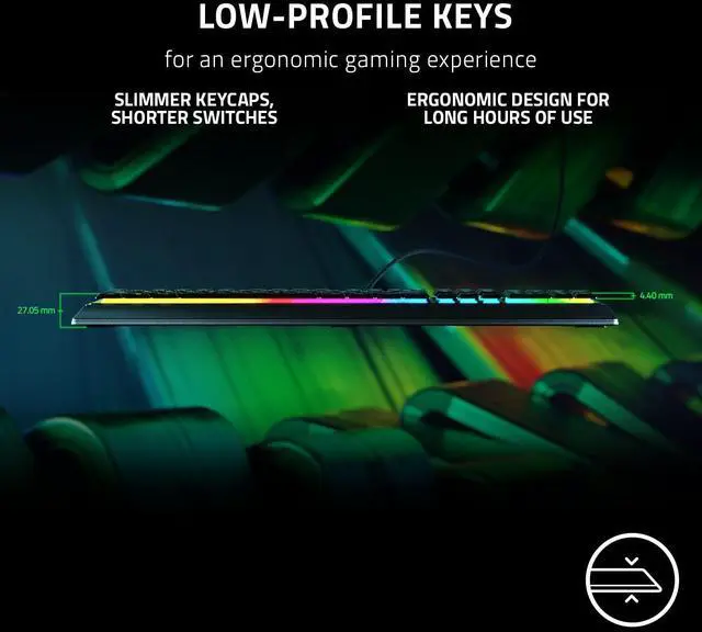 Alt view image 2 of 7 - Gaming Keyboard: Low Profile Keys - Mecha Membrane Switches - UV Coated Keycaps - Backlit Media Keys - 10 Zone RGB Lighting - Spill Resistant - Magnetic Wrist Wrest - Snap Tap