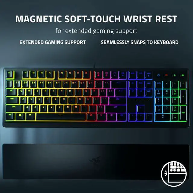 Alt view image 6 of 7 - Gaming Keyboard: Low Profile Keys - Mecha Membrane Switches - UV Coated Keycaps - Backlit Media Keys - 10 Zone RGB Lighting - Spill Resistant - Magnetic Wrist Wrest - Snap Tap