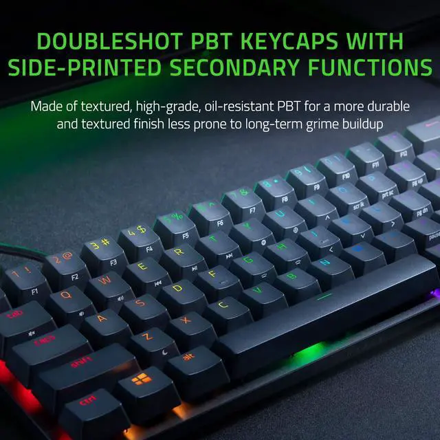 Alt view image 3 of 6 - Huntsman Mini 60% Gaming Keyboard: Clicky Optical Switches - Aluminum Top Frame - Chroma RGB Lighting - PBT Keycaps - Onboard Memory - Snap Tap - Black