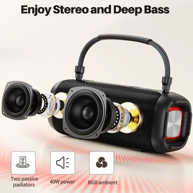 Alt view image 2 of 6 - Portable Karaoke Machine, Bluetooth Speaker with Microphone, Three Echo Levels, Indoor and Outdoor Modes, IPX6, BT 5.3, Supports AUX, TF, USB