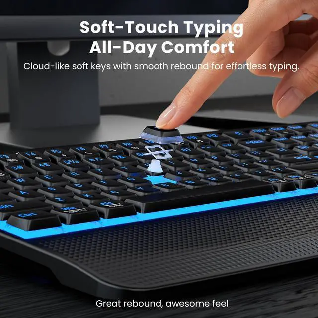 Alt view image 4 of 7 - Wireless Keyboard and Mouse Combo, Rechargeable 4000mAh Light up Quiet Keyboard with Wrist Rest & Phone Holder, Ergonomic Silent Typing for PC/Mac/Laptop/Windows/Chrome OS