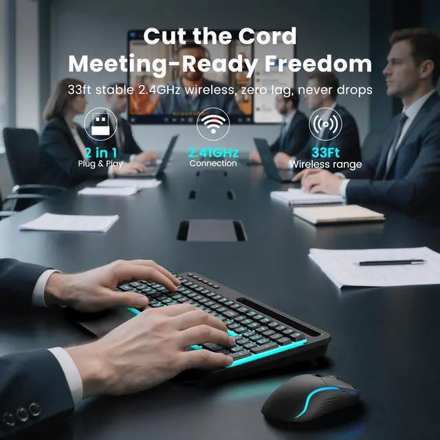 Alt view image 7 of 7 - Wireless Keyboard and Mouse Combo, Rechargeable 4000mAh Light up Quiet Keyboard with Wrist Rest & Phone Holder, Ergonomic Silent Typing for PC/Mac/Laptop/Windows/Chrome OS