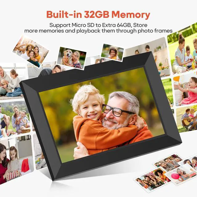 Alt view image 4 of 7 - Digital Picture Frame, 10.1" Frameo Digital Frame WiFi with 32GB Memory, 1280x800 IPS Touch Screen, Send Photos/Videos from Your Phone Anywhere, Photo Gifts for Parents and Grandparents