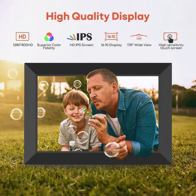 Alt view image 5 of 7 - Digital Picture Frame, 10.1" Frameo Digital Frame WiFi with 32GB Memory, 1280x800 IPS Touch Screen, Send Photos/Videos from Your Phone Anywhere, Photo Gifts for Parents and Grandparents