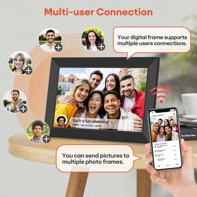 Alt view image 6 of 7 - Digital Picture Frame, 10.1" Frameo Digital Frame WiFi with 32GB Memory, 1280x800 IPS Touch Screen, Send Photos/Videos from Your Phone Anywhere, Photo Gifts for Parents and Grandparents