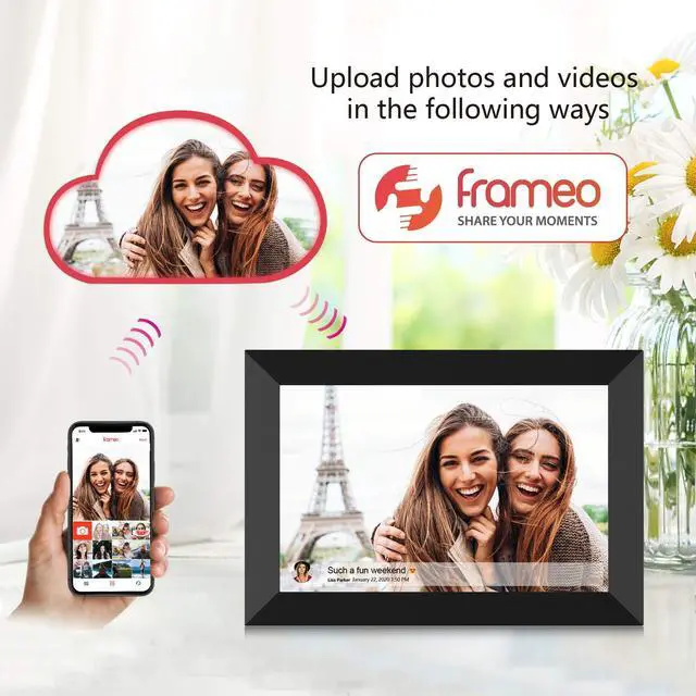 Alt view image 2 of 7 - 32GB FRAMEO 10.1 Inch Smart WiFi Digital Photo Frame 1280x800 IPS LCD Touch Screen, Auto-Rotate Portrait and Landscape, Built in 32GB Memory, Share Moments Instantly via Frameo App from Anywhere