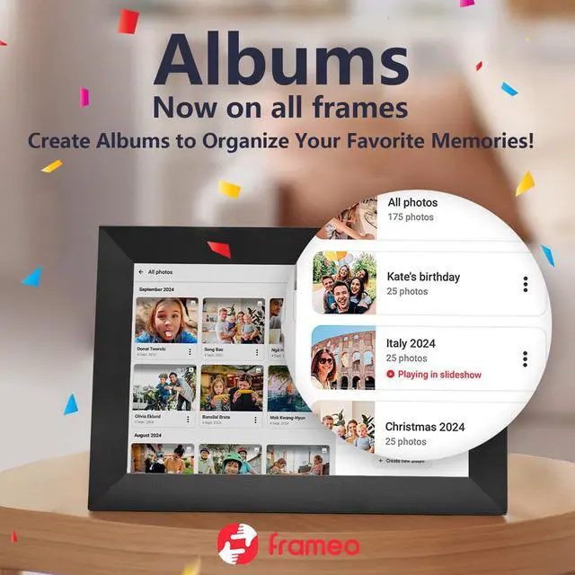 Alt view image 6 of 7 - 32GB FRAMEO 10.1 Inch Smart WiFi Digital Photo Frame 1280x800 IPS LCD Touch Screen, Auto-Rotate Portrait and Landscape, Built in 32GB Memory, Share Moments Instantly via Frameo App from Anywhere