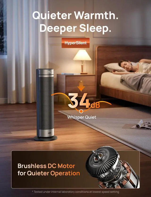 Alt view image 5 of 6 - Space Heater for Large Room, 23 Inch Electric Heaters for Indoor Use, 8 Safe Protection Tower, 70° Oscillation, PTC Ceramic with Thermostat and Remote, Quiet, 12H Timer, Bedroom, Office