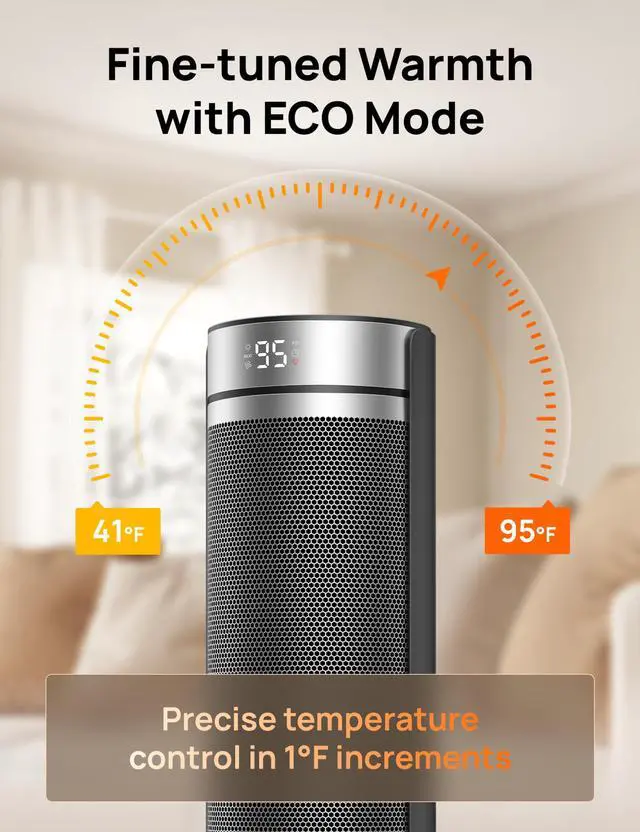 Alt view image 4 of 6 - Space Heater for Large Room, 23 Inch Electric Heaters for Indoor Use, 8 Safe Protection Tower, 70° Oscillation, PTC Ceramic with Thermostat and Remote, Quiet, 12H Timer, Bedroom, Office