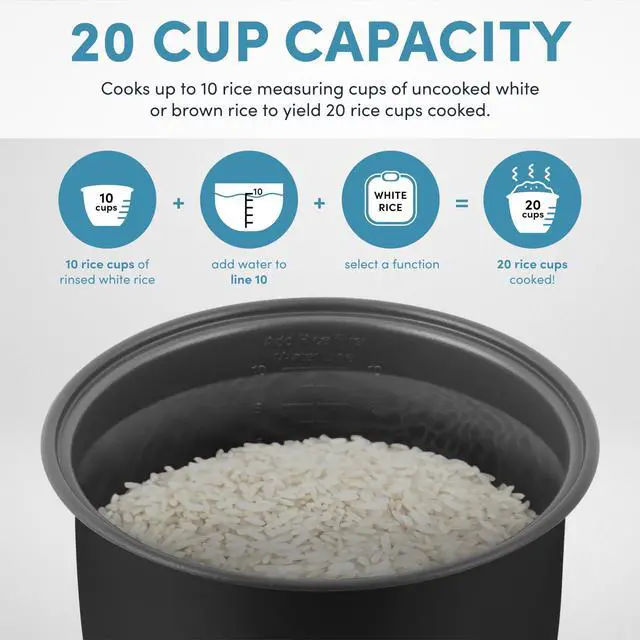 Alt view image 5 of 7 - Housewares Professional 20-Cup (Cooked) / 5Qt. Digital Rice Cooker, Steamer, and Slow Cooker Pot with 10 Smart Cooking Modes, Including Sauté-then-Simmer