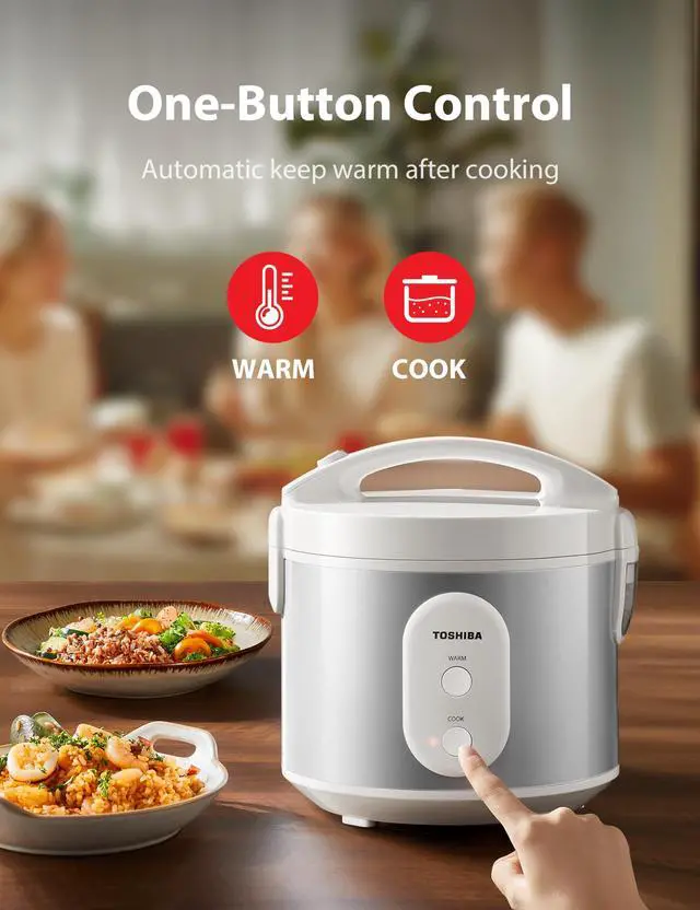 Alt view image 2 of 6 - Rice Cooker & Steamer Simple 5.5 Cup(Uncooked) with Steaming Basket, Removable Non-Stick Inner Pot & Inner Lid, for Soups, Stews, Grains&Oatmeal, One Touch&Keep Warm Function, Silvery White