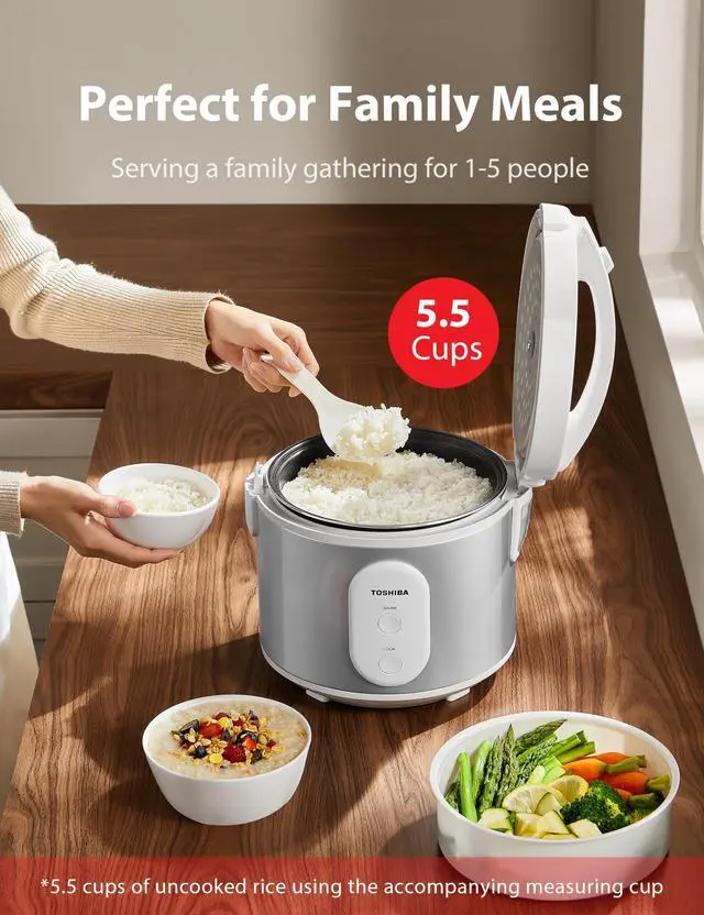 Alt view image 4 of 6 - Rice Cooker & Steamer Simple 5.5 Cup(Uncooked) with Steaming Basket, Removable Non-Stick Inner Pot & Inner Lid, for Soups, Stews, Grains&Oatmeal, One Touch&Keep Warm Function, Silvery White