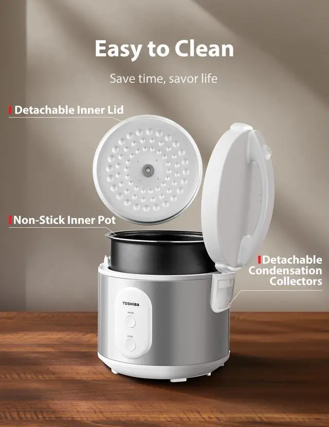 Alt view image 6 of 6 - Rice Cooker & Steamer Simple 5.5 Cup(Uncooked) with Steaming Basket, Removable Non-Stick Inner Pot & Inner Lid, for Soups, Stews, Grains&Oatmeal, One Touch&Keep Warm Function, Silvery White