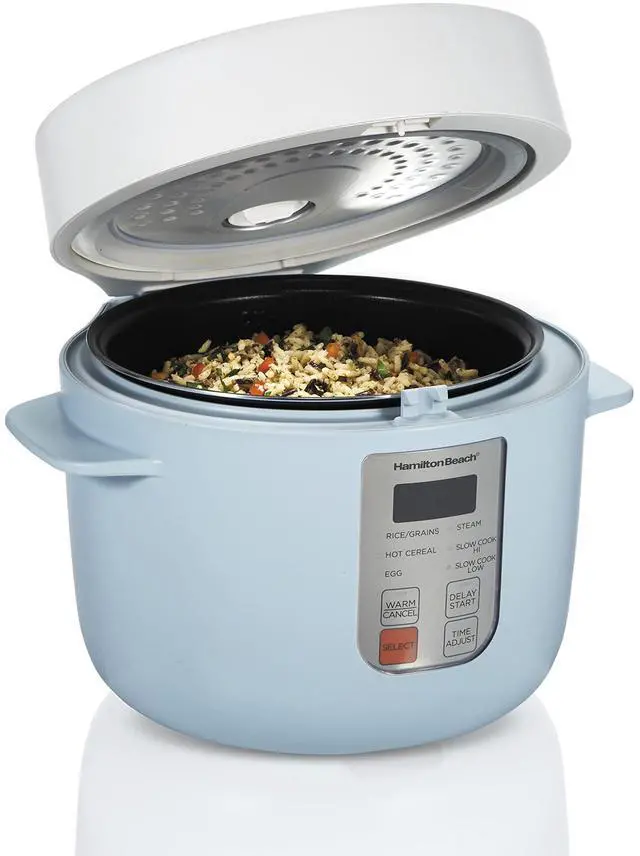 Main image of Digital Programmable Rice Cooker & Food Steamer,12 Cups Cooked (6 Uncooked), with Slow Cook & Hard-Boiled Egg Functions, Steam & Rinse Basket, Blue (37561)