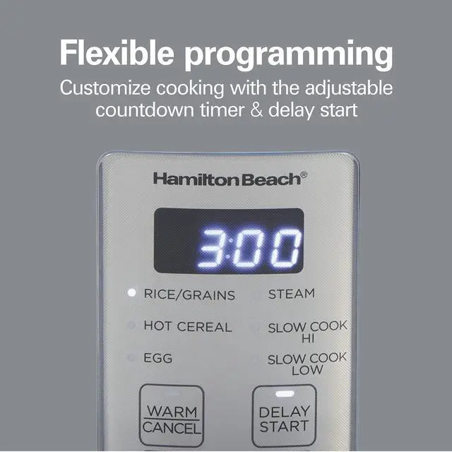 Alt view image 4 of 7 - Digital Programmable Rice Cooker & Food Steamer,12 Cups Cooked (6 Uncooked), with Slow Cook & Hard-Boiled Egg Functions, Steam & Rinse Basket, Blue (37561)