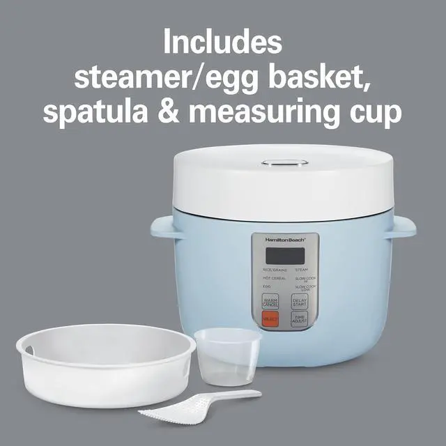Alt view image 7 of 7 - Digital Programmable Rice Cooker & Food Steamer,12 Cups Cooked (6 Uncooked), with Slow Cook & Hard-Boiled Egg Functions, Steam & Rinse Basket, Blue (37561)