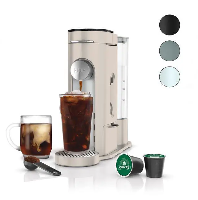 Main image of Pods & Grounds Single-Serve Coffee Maker, K-Cup Pod Compatible, Brews Grounds, Compact Design, 56-oz. Reservoir, 6-oz. Cup to 24-oz. Travel Mug Brew Sizes, Iced Coffee Maker, Stone, PB041ST