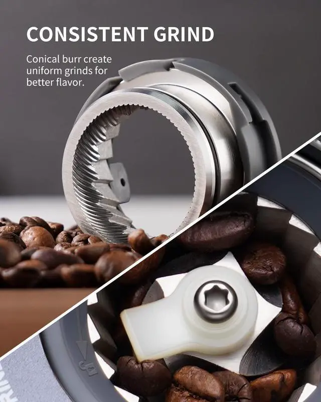Alt view image 3 of 7 - Conical Burr Espresso Coffee Grinder Electric with Precision Timer 2.0, Touchscreen Adjustable Burr Mill with 51 Precise Settings for Home Use, Anti-static, Stainless Steel