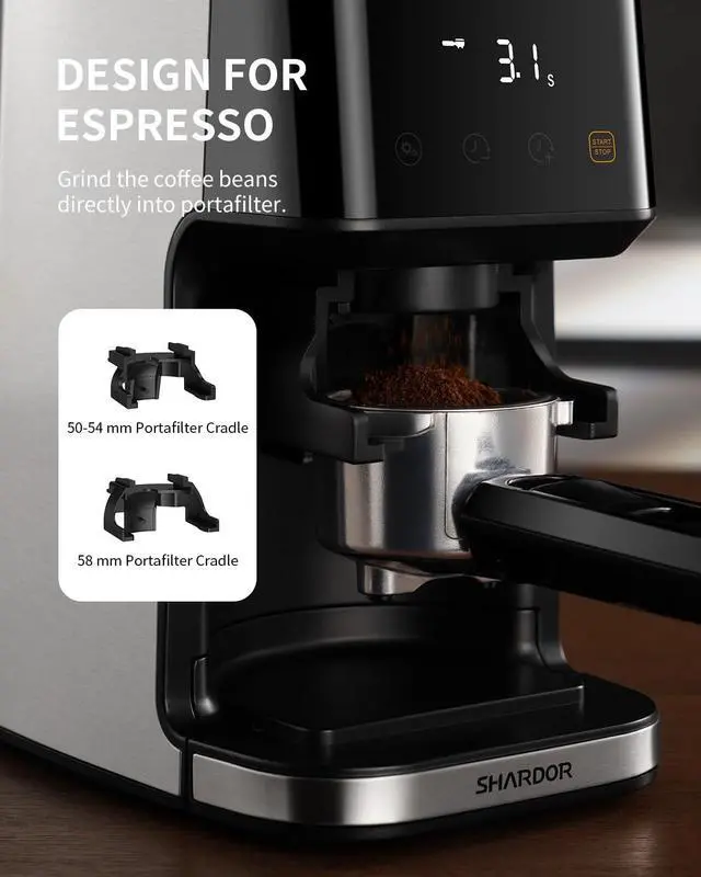 Alt view image 5 of 7 - Conical Burr Espresso Coffee Grinder Electric with Precision Timer 2.0, Touchscreen Adjustable Burr Mill with 51 Precise Settings for Home Use, Anti-static, Stainless Steel